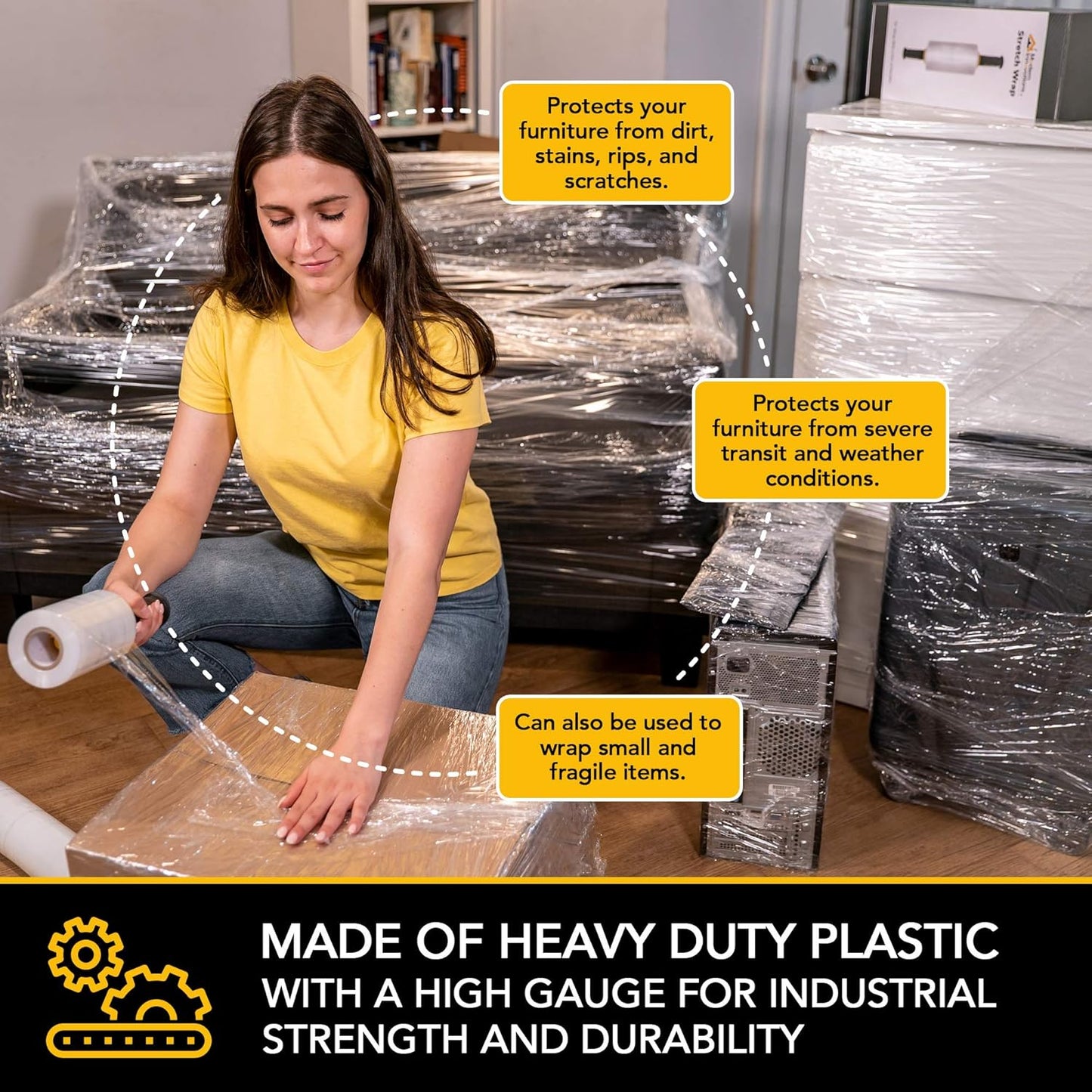 Modern Innovations 15-Inch Clear Stretch Wrap Roll - Heavy Duty 1000 Feet for Moving & Packing