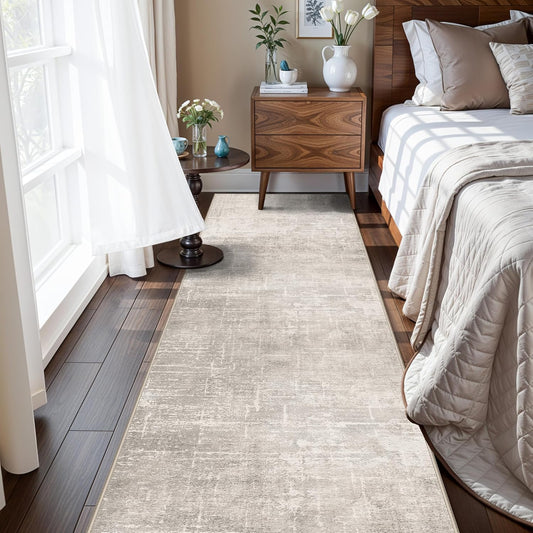**Regine Switzerland Washable Runner Rug - Abstract Stain Resistant Design | 2x8 Feet, Beige/Cream**