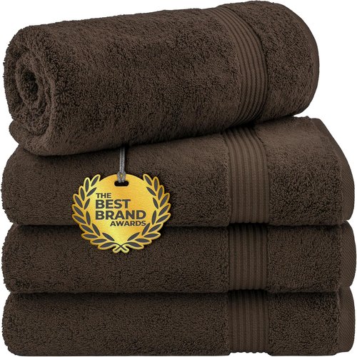 Cotton Paradise 4 Piece Turkish Bath Towels - Extra Large Soft Plush Set in Brown