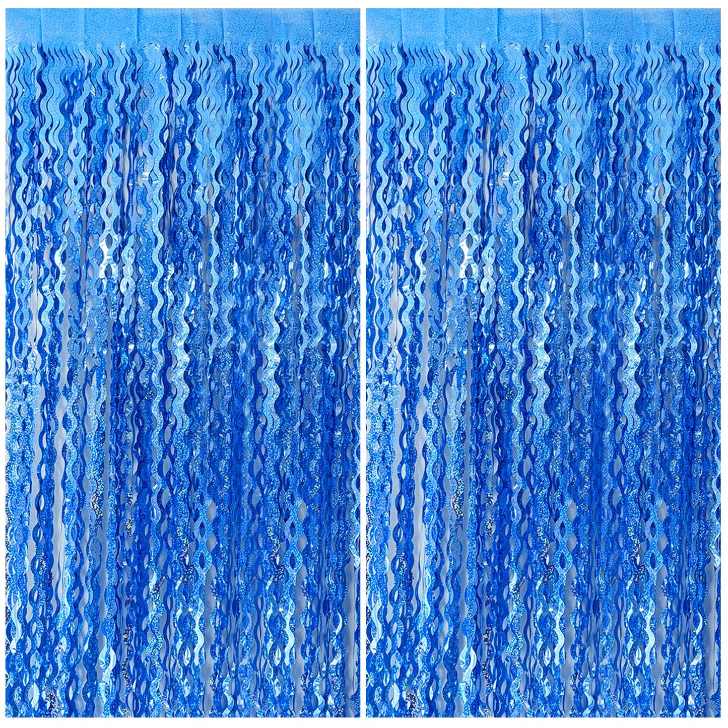 Blue Backdrop Wavy Tinsel Foil Fringe Curtains for Parties Sparkle Metallic Wavy Blue Birthday Decorations for Streamers Party Decorations Photo Booth Props Birthday Ocean Party Decor Supplies