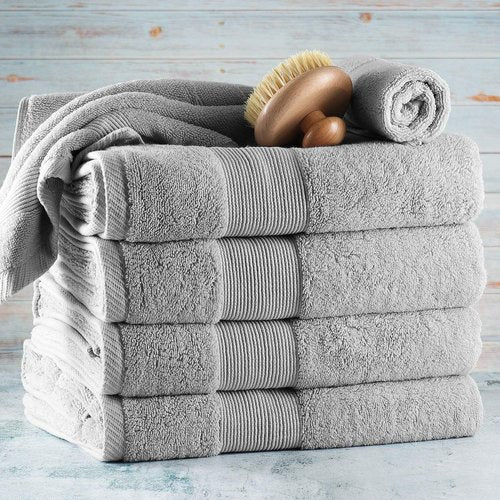 Hearth & Harbor Bath Towels - Luxury 100% Ring Spun Cotton Set of 6 - Ultra Soft & Highly Absorbent in Silver Gray