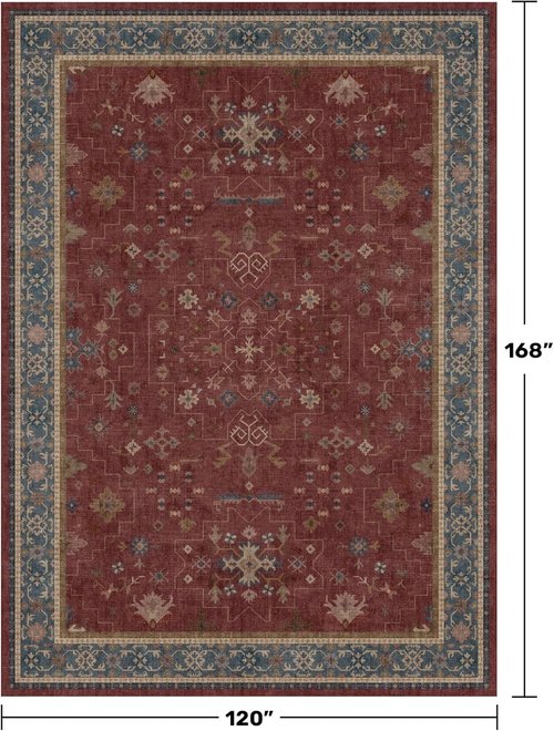 Hazo Haus Moroccan Area Rug - Dark Red 10x14 Washable Lightweight Low Pile for Living Room & Bedroom