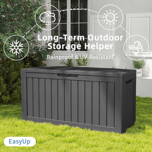 EasyUp Outdoor Storage Box - 85 Gallon Waterproof Resin Deck Box | UV-Resistant, Reinforced Stability, Striped Black