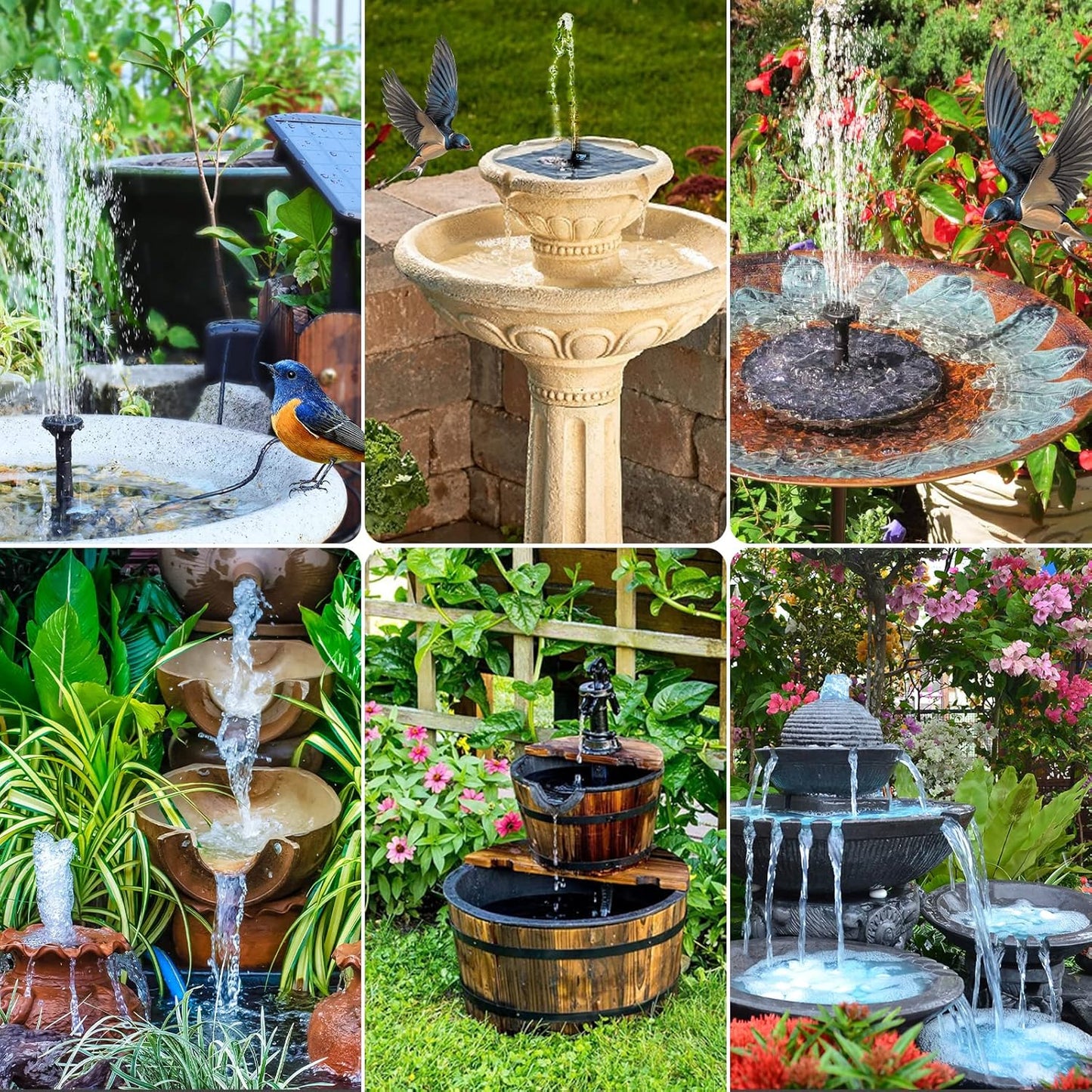 POPOSOAP Solar Bird Bath Fountain Pump - 6W Solar Water Pump with 4ft Tubing & 5 Nozzles for Garden, Ponds & Pools