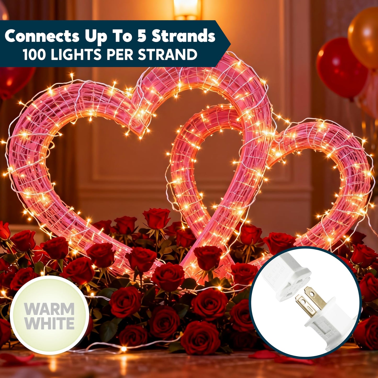 Joiedomi Christmas String Lights Indoor,100 Count Mini Warm Fairy Light Outdoor,21.4 FT Decor for Patio Dorm Classroom Bedroom Holiday Wedding Party Garland Birthday Valentines Day,White Wire
