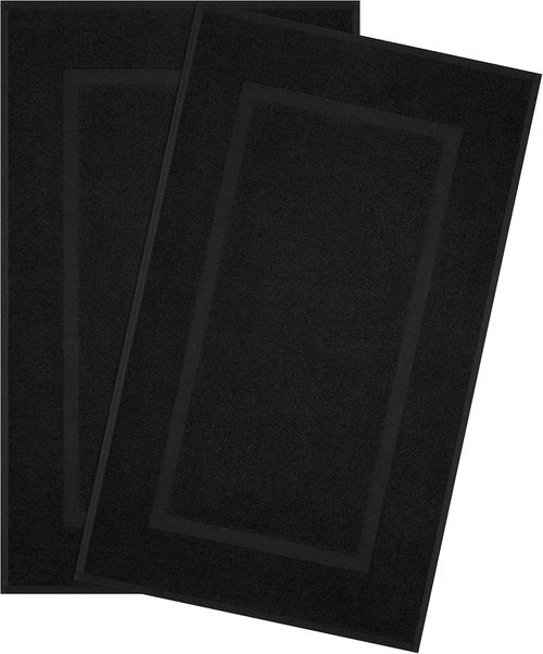 Cotton Paradise 100% Cotton Bath Mats - Soft, Absorbent, Quick-Dry Set of 2 | 20x34 Inches, Black