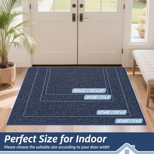 BEQHAUSE Dirt Trapper Door Mat - Non-Slip, Washable Entrance Mat | 20" x 32", Blue, Dirt Resistant & Absorbent
