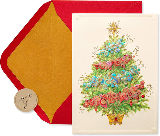 12-Pack Papyrus Christmas Cards with Envelopes - Peace & Happiness Tree Design
