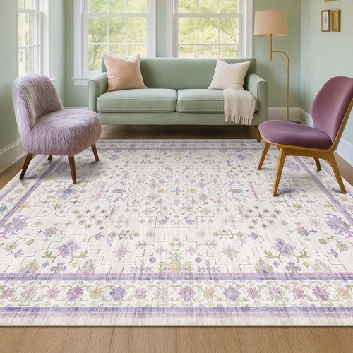 Hazo Haus 6x9 Lavender Area Rug - Non-Slip, Washable, Stain-Resistant for Bedroom & Playroom