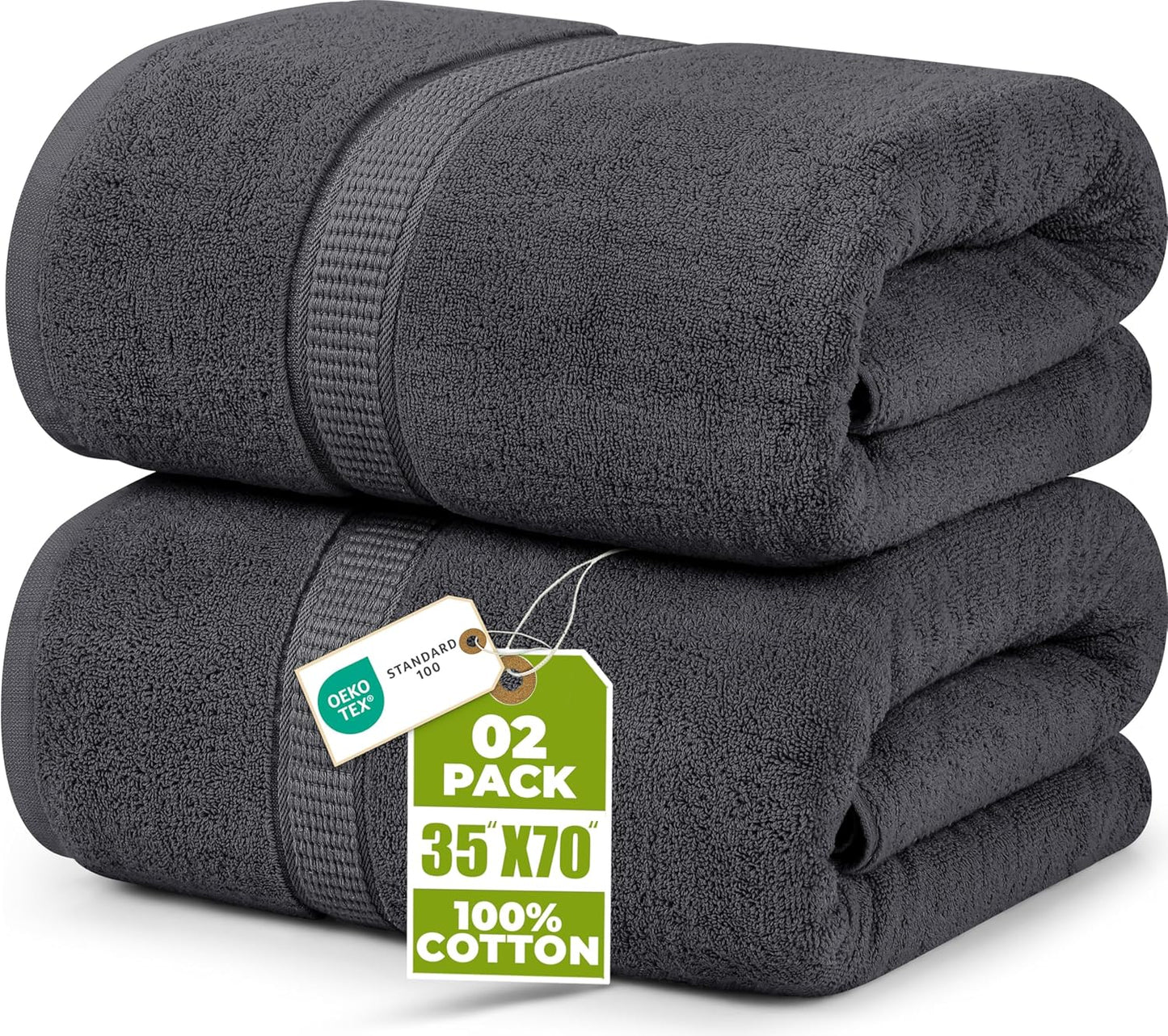 Utopia Towels Jumbo Bath Sheets - 600 GSM, 100% Ring Spun Cotton, Quick-Dry, Grey | 35" x 70" (2 Pack)