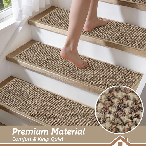 BEQHAUSE Non-Slip Carpet Stair Treads - Machine Washable Indoor Runners for Kids & Pets | 28"x9", Taupe, 15pcs