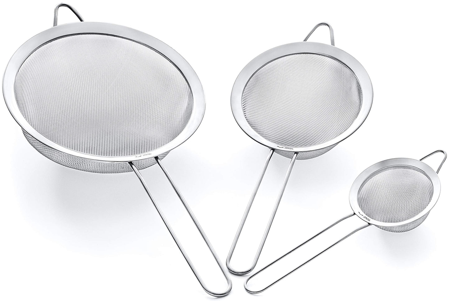 Proto Future Strainer Set Fine Mesh – Premium 304 Stainless Steel (18/8) – 8″, 5.5″ and 3.3″ Sturdy Kitchen Strainers (Silver)