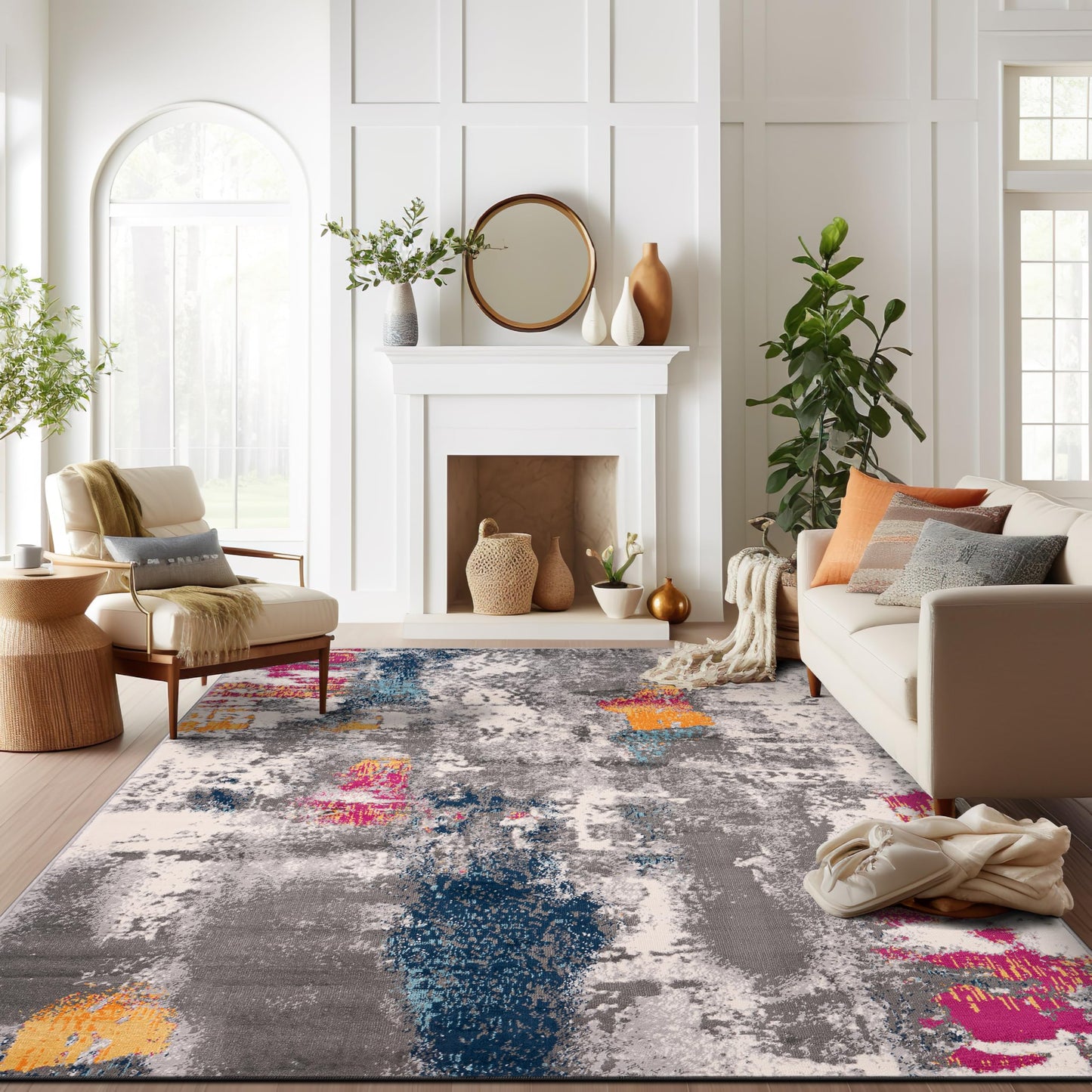 Rugshop Cardiff Contemporary Abstract Stain Resistant Soft Area Rug 5' x 7' Multi