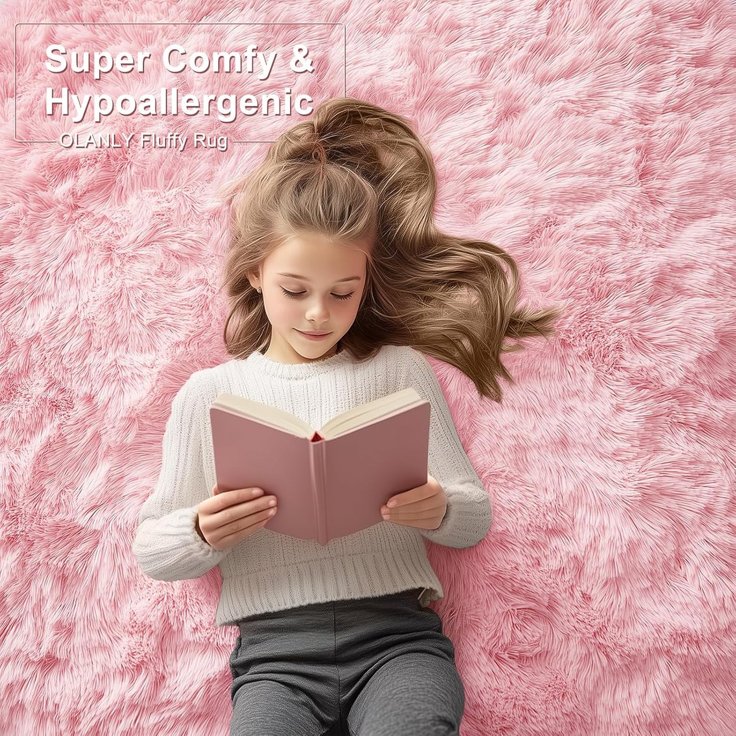 OLANLY Large 5x7 Machine Washable Area Rug - Soft Fluffy Shaggy Carpet for Living Room & Bedroom | Pink