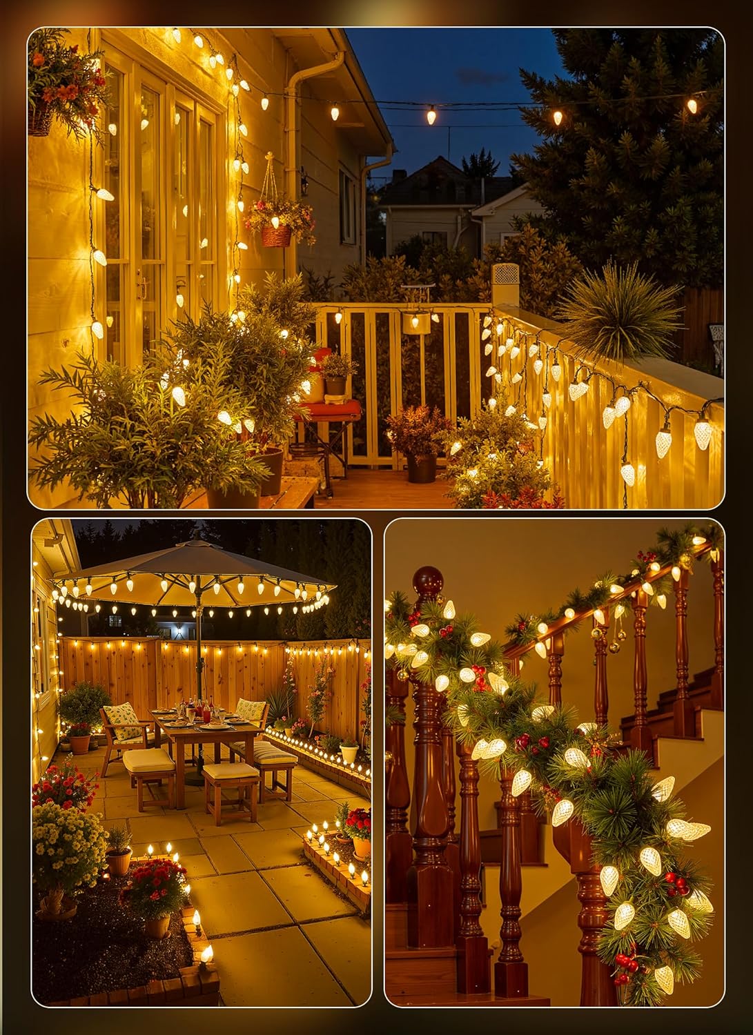 C9 Christmas Lights - 72 FT Connectable LED String Lights | 8 Modes & Timer - Waterproof Warm White Decor