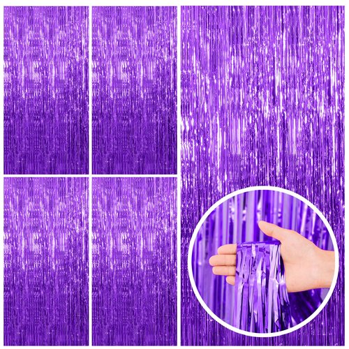 5 Pack Purple Backdrop Tinsel Streamers Foil Fringe Backdrop Halloween Party Decorations Purple Backdrop Curtain Birthday Graduation Bachelorette Christmas New Year Party Decorations