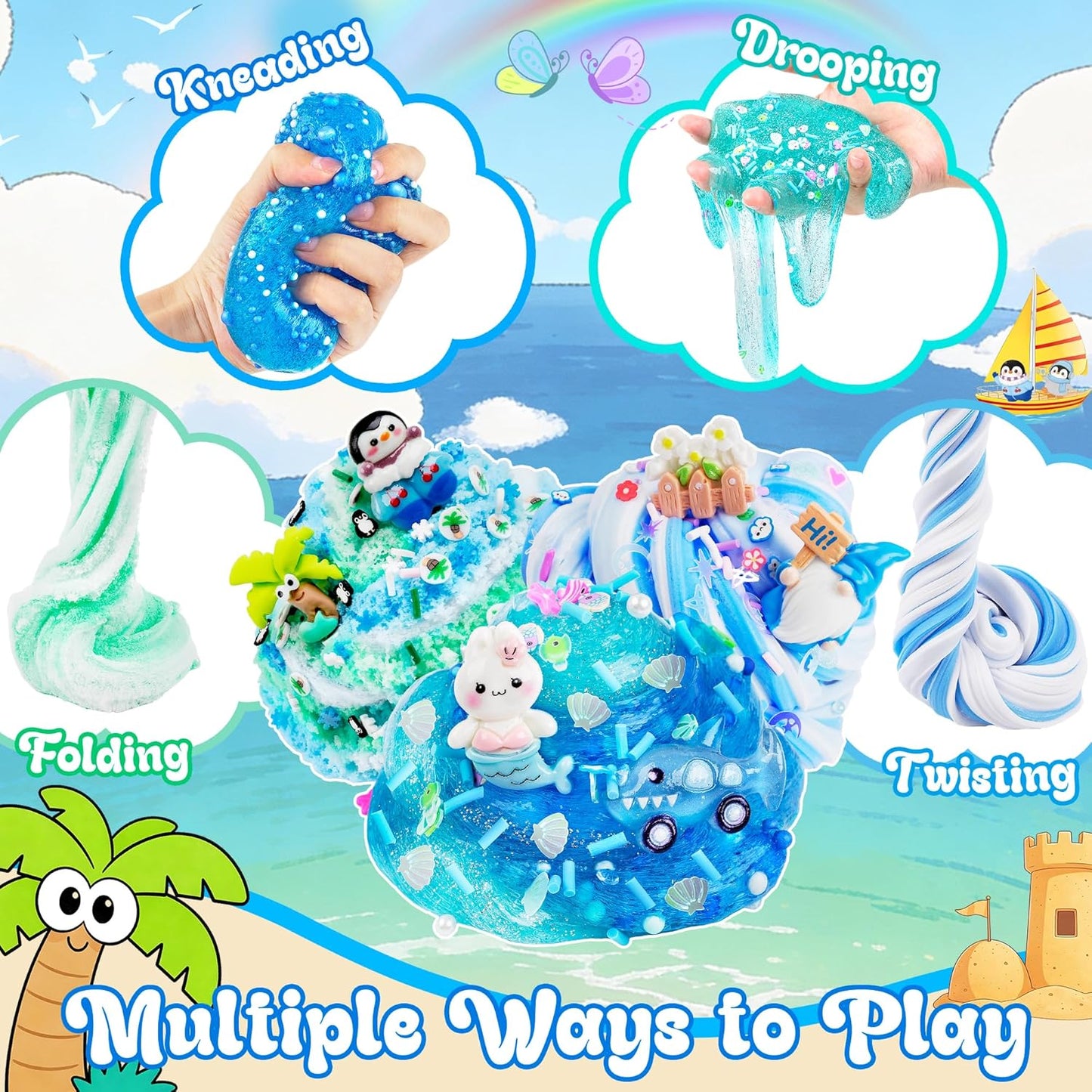 LAWOHO Blue Ocean Slime Kits - 6 Pack Clear Butter Cloud Slime for Kids Ages 8-12 | Perfect Birthday Party Favors
