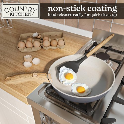 Country Kitchen Cookware Set - Removable Handle, Oven & RV Safe Pots and Pans, Grey/Ivory