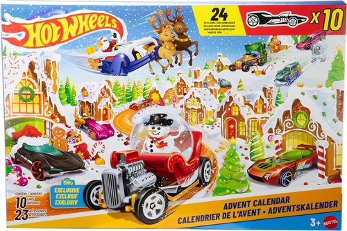 Hot Wheels | 2025 Advent Calendar Toy Cars Playset - 10 Vehicles, 10 Clips & 14 Winter Accessories