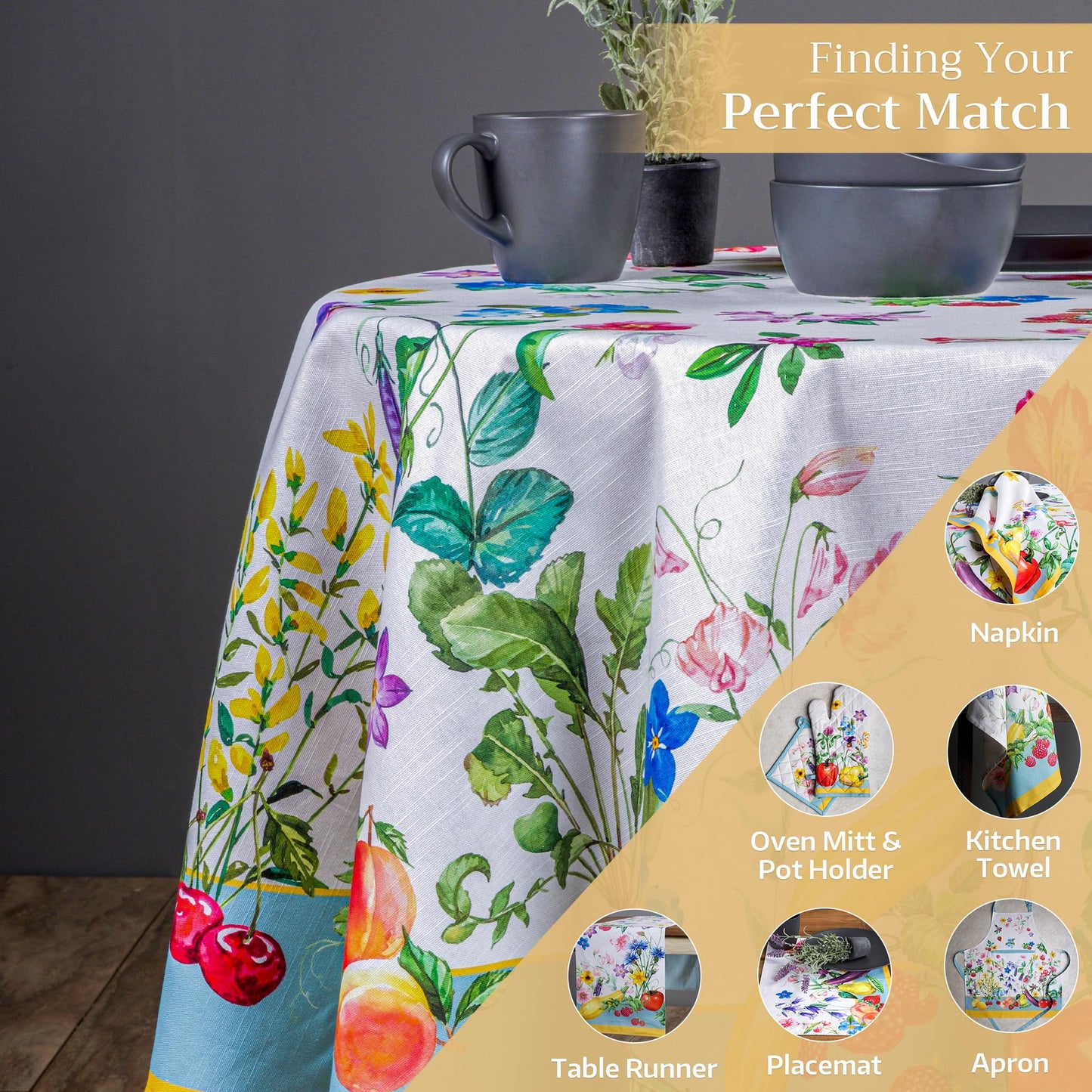 Maison d' Hermine Table Cloth Round Table 100% Cotton 69 Round Inches Tablecloth Reusable Decorative for Dining Kitchen Room Farmhouse Home Gifts for Mothers Day Spring Summer - Giverny