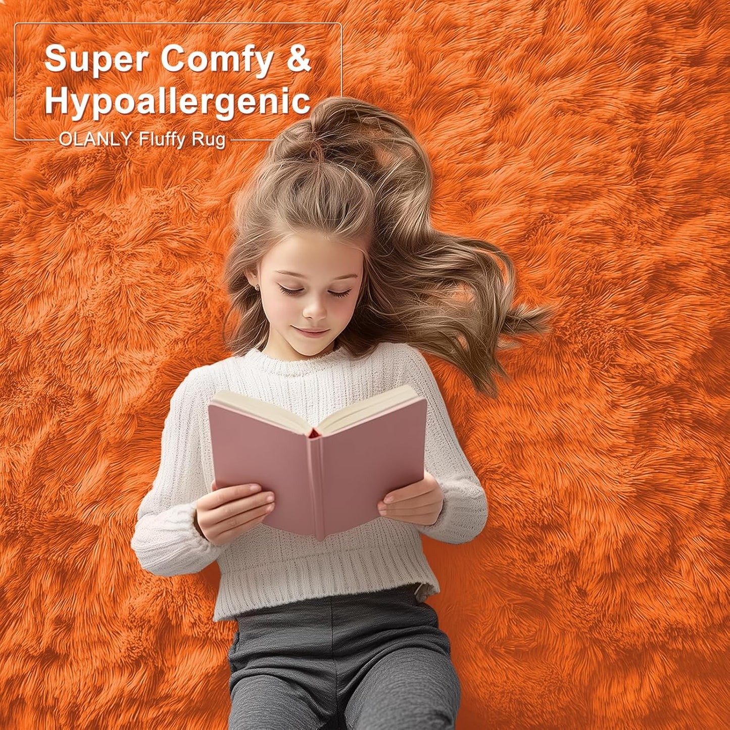 OLANLY Soft Fluffy 3x5 Machine Washable Bedside Rug - Cozy Indoor Carpet for Kids & Nursery | Orange
