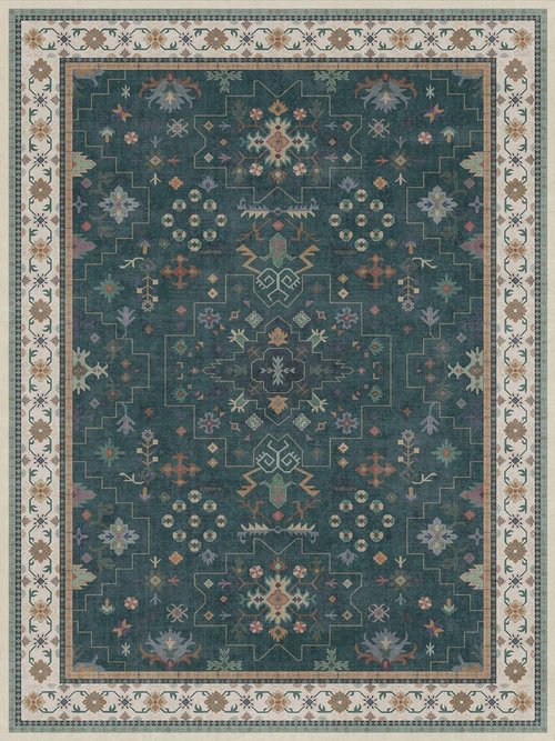 Hazo Haus Vintage Dark Green 6x8 Dining Room Rug - Washable Floral Low Pile Area Rug for Living Room | Non-Slip Design