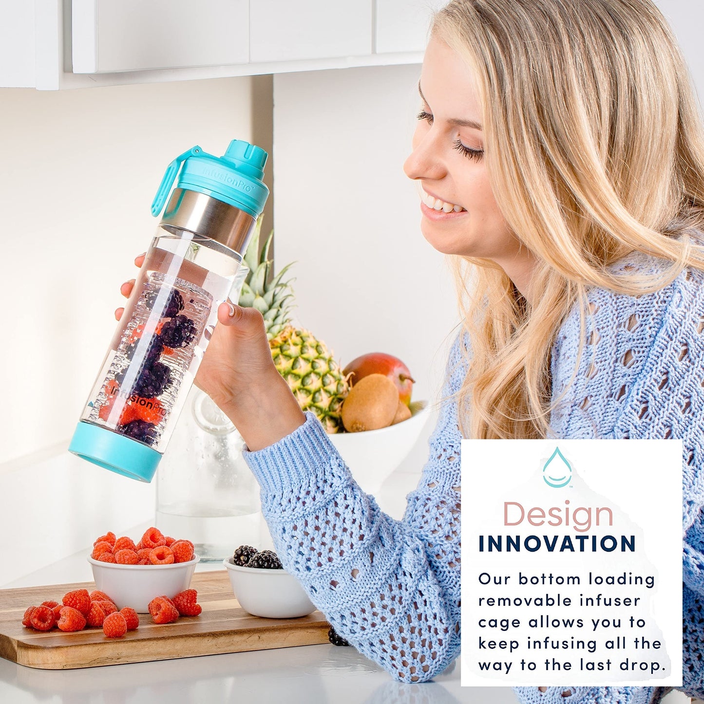 Infusion Pro 24 oz Fruit Infuser Water Bottle with Flavor Infuser and Flip Top Lid : Insulated Sleeve & Fruit Infused Water eBook : Bottom Loading Water Infuser for More Flavor : Unique Gift Idea