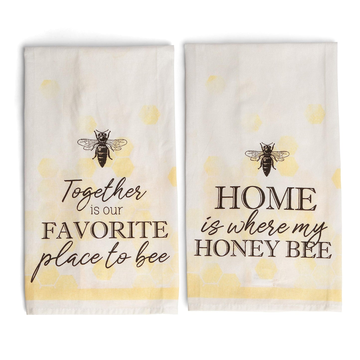 Young's Inc. Cotton Dish Towels - Set of 2 - Absorbent Tea Towels for Drying Dishes, Glassware, and Hands - Spring Bathroom and Kitchen Decor - Honey Bee