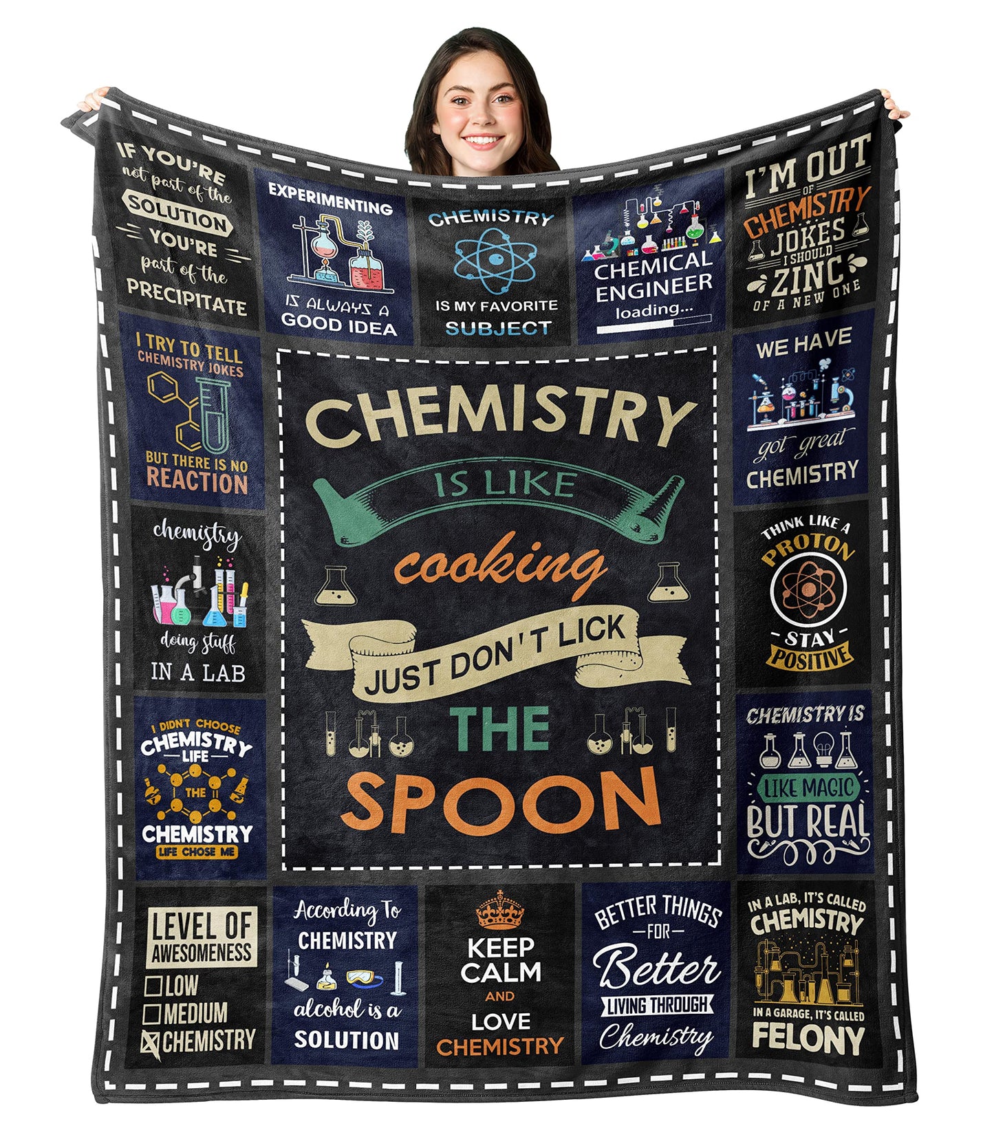 Basiole Chemistry Gifts Blanket, Chemistry Teacher Gifts, Gifts for Chemistry Lovers, Chemistry Gifts for Adults/Students, Science Teacher Gifts, Chemist Birthday Gift Blankets 60"X50"