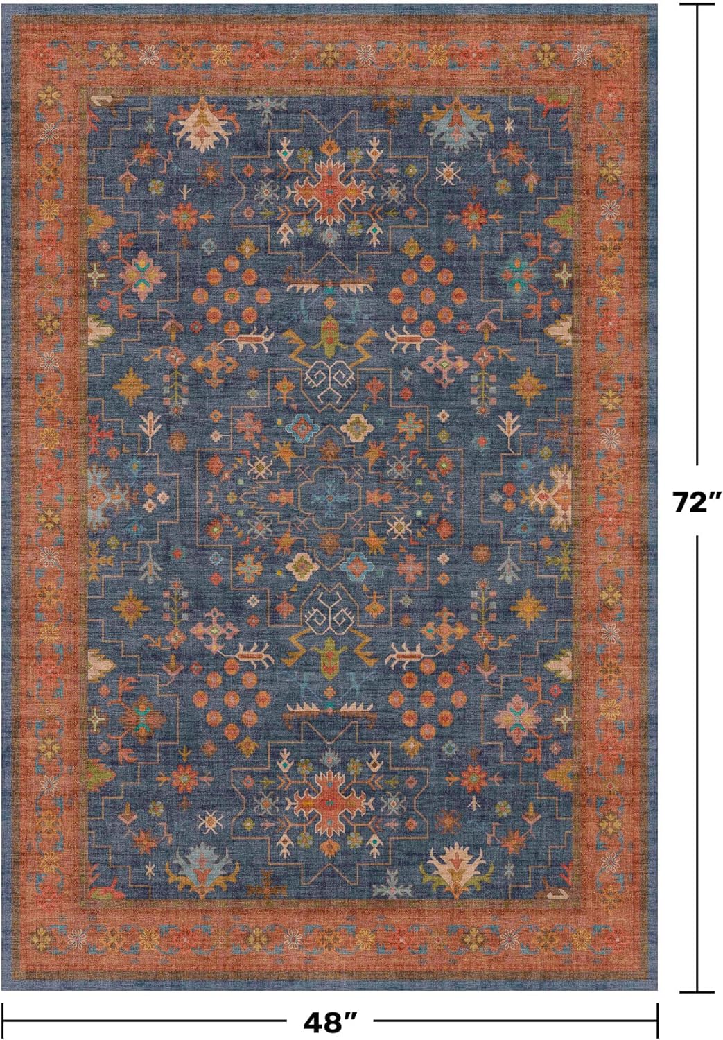 Skiennix Washable 4x6 Area Rug - Stain Resistant Non-Slip Design for Living Room & Kitchen | Navy Blue
