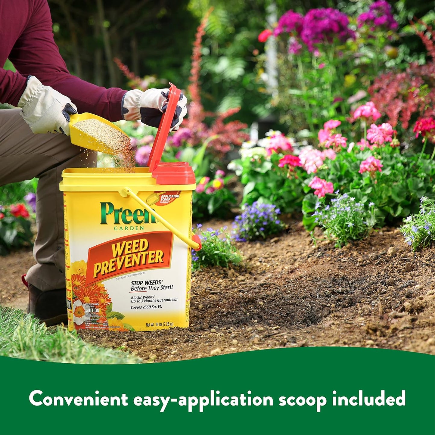 Preen Garden Weed Preventer - 16 lb Pail | Effective Coverage for 2,560 sq ft