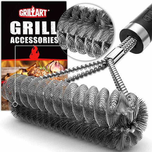 GRILLART Grill Brush - Safe & Efficient 18" BBQ Cleaner with Wire & Helix Design | Ideal for Gas & Porcelain Grates
