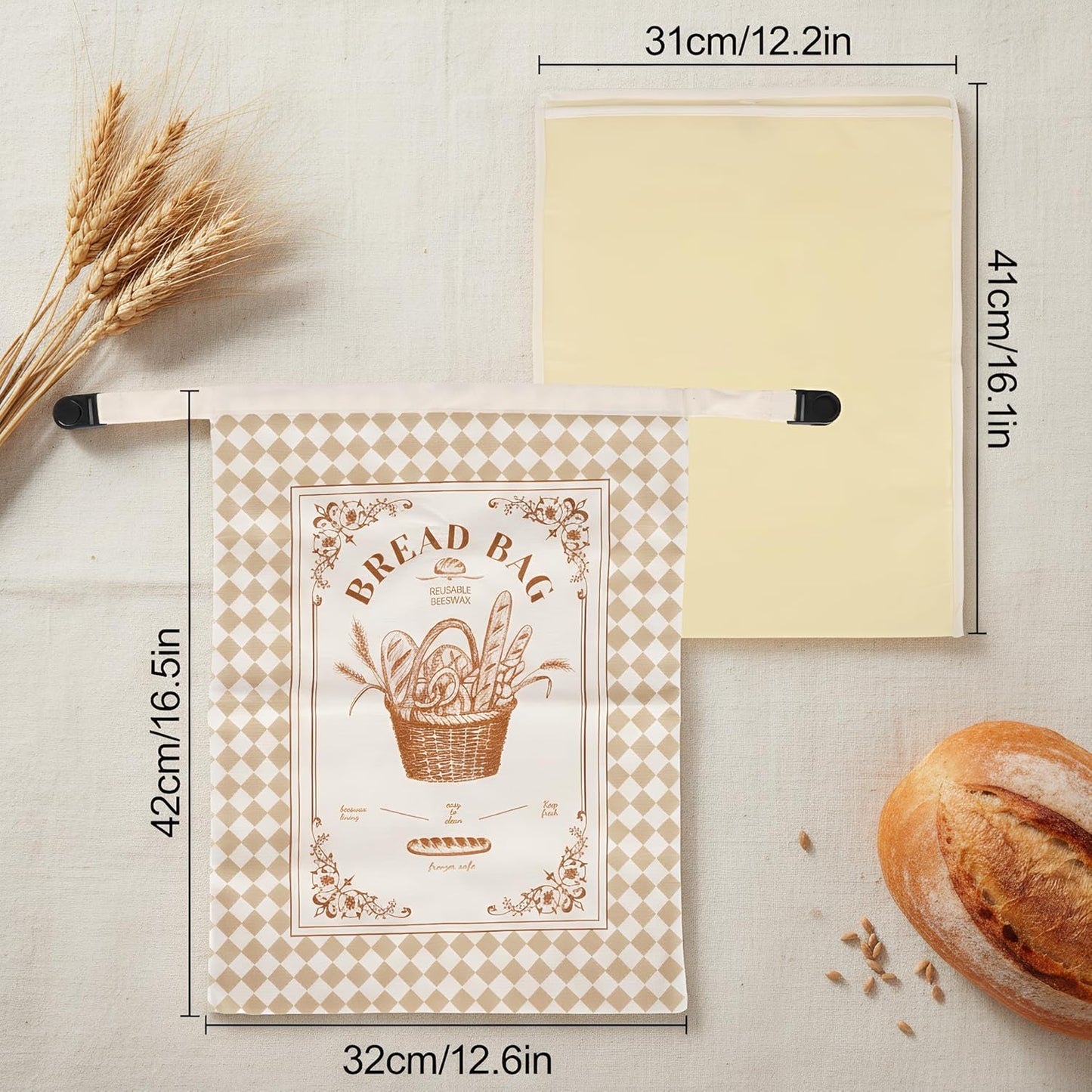 Beeswax Bread Bags - 2 Pack Reusable Cotton Storage Bags with Removable Liner | 16x12 Inch for Fresh Sourdough
