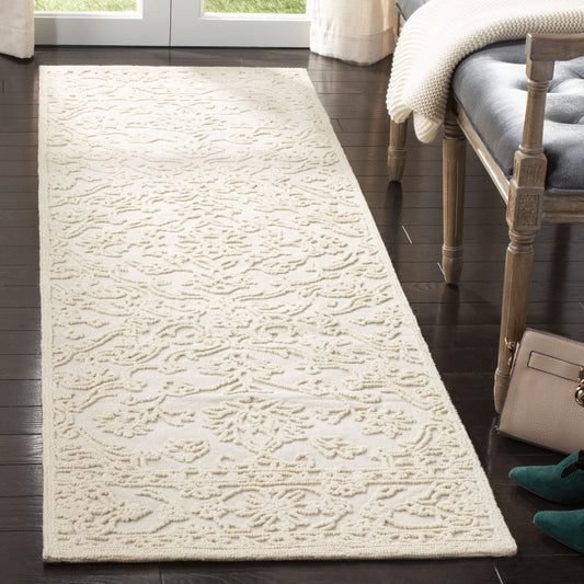 SAFAVIEH Trace Collection Runner Rug - 2'3" x 6', Ivory, Handmade Wool, Ideal for High Traffic Areas in Living Room, Bedroom (TRC102C)