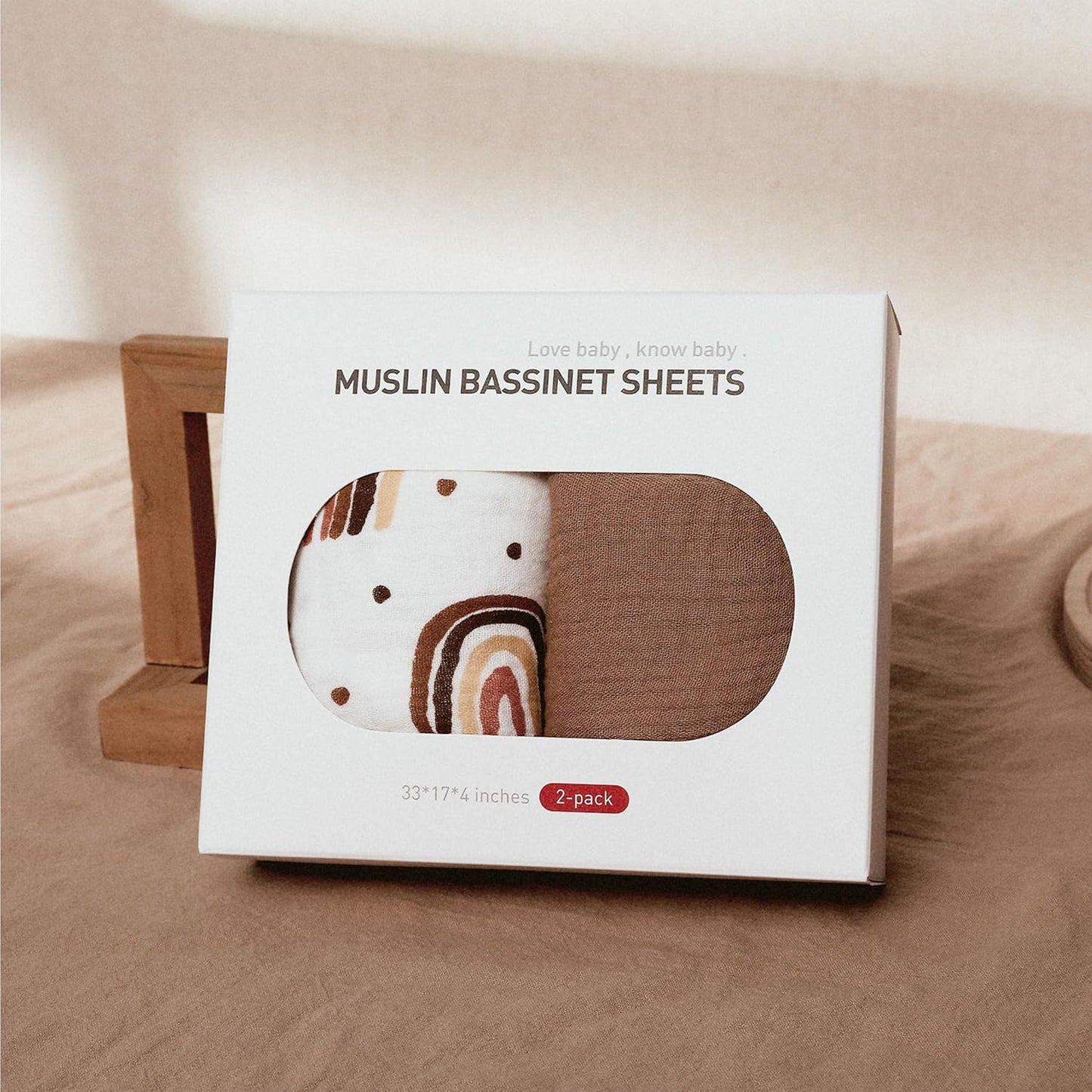 Skiennix Muslin Bassinet Fitted Sheets - Soft Cotton Baby Mattress Set | 360° Elastic Fit, Cute Rainbow Design