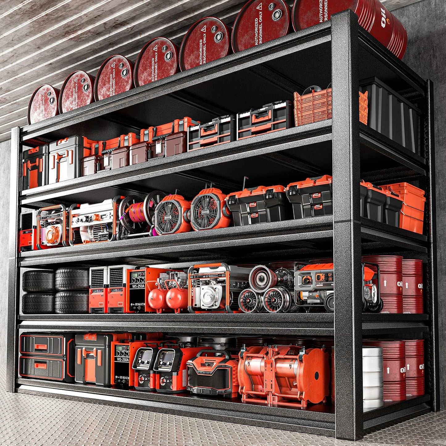 POKIPO Heavy-Duty Garage Shelving - 72"H x 47.2"W x 23.6"D | 5-Tier Adjustable Metal Storage Rack, 3500LBS Capacity