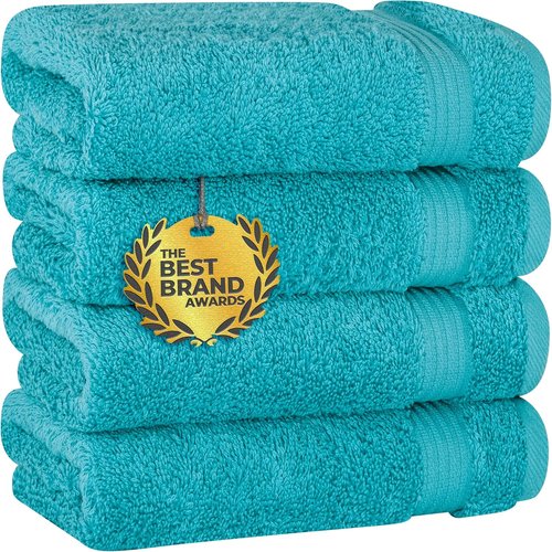 Cotton Paradise Hand Towels - 100% Turkish Cotton, Soft & Absorbent | 4-Piece Aqua Blue Set