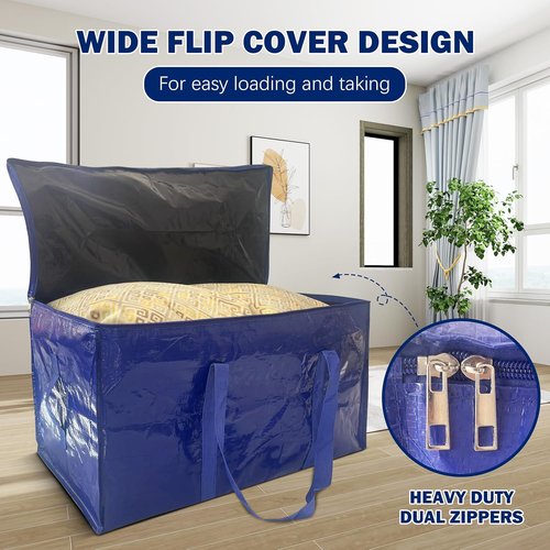 Extra Heavy Duty Large Moving Bags by [Brand Name] - 8 Pack with Strong Zipper & Handles | 24 Gallon Dark Blue Storage Totes