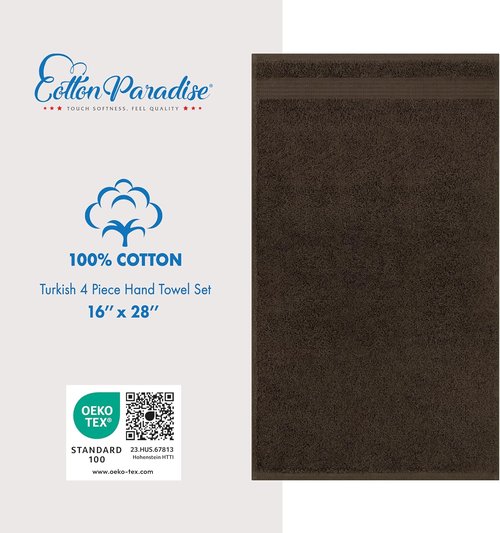 Cotton Paradise Hand Towels - 100% Turkish Cotton 4-Piece Set | Soft, Absorbent Brown Face Towels