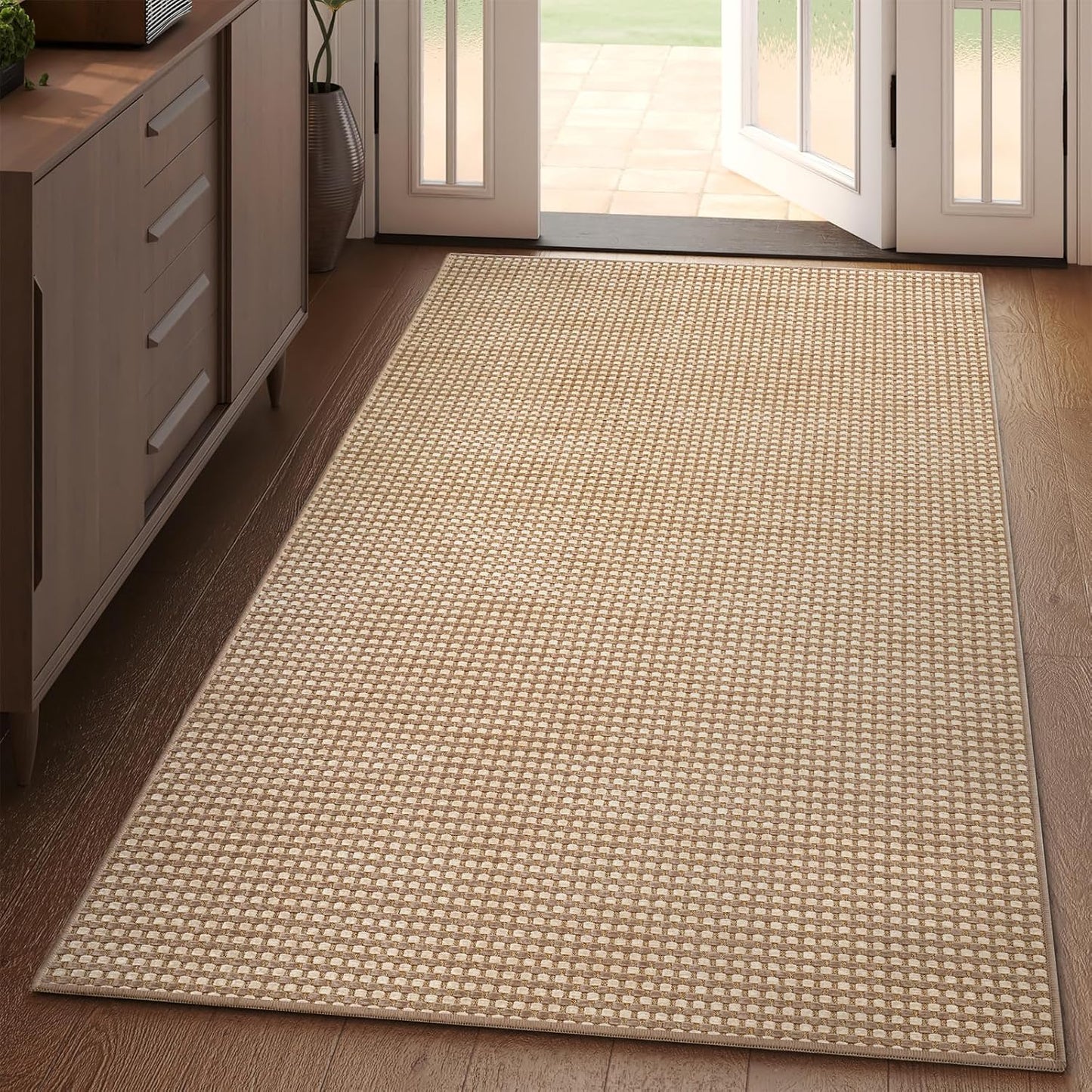 YDKGL Area Rug - Non-Slip Washable Boho Woven Runner | 3x5 ft for Entryway, Kitchen, Living Room - Brown