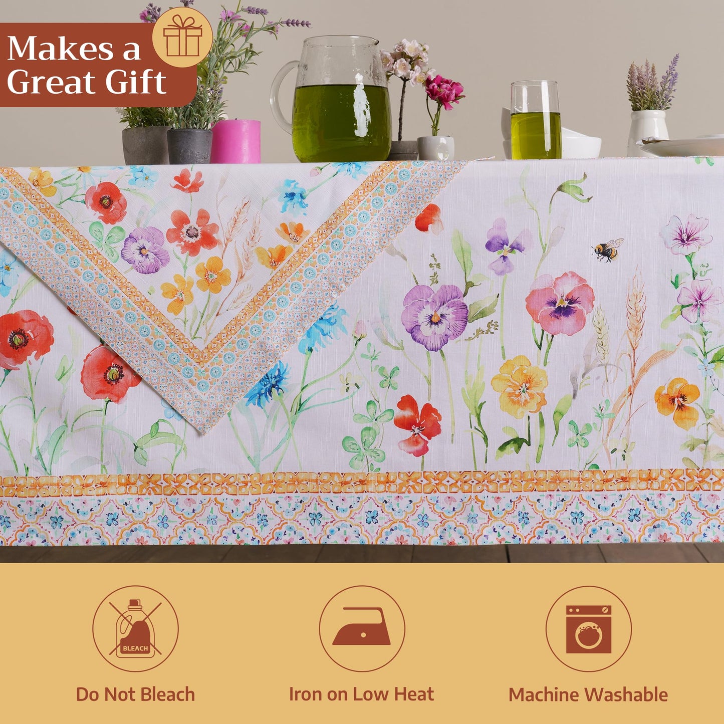 Maison d' Hermine Table Cloth Rectangle Table 100% Cotton 60 x 120 Inches Tablecloth Reusable Decorative for Dining Kitchen Room Farmhouse Home Gifts for Mothers Day Spring Summer - Summer Whisper