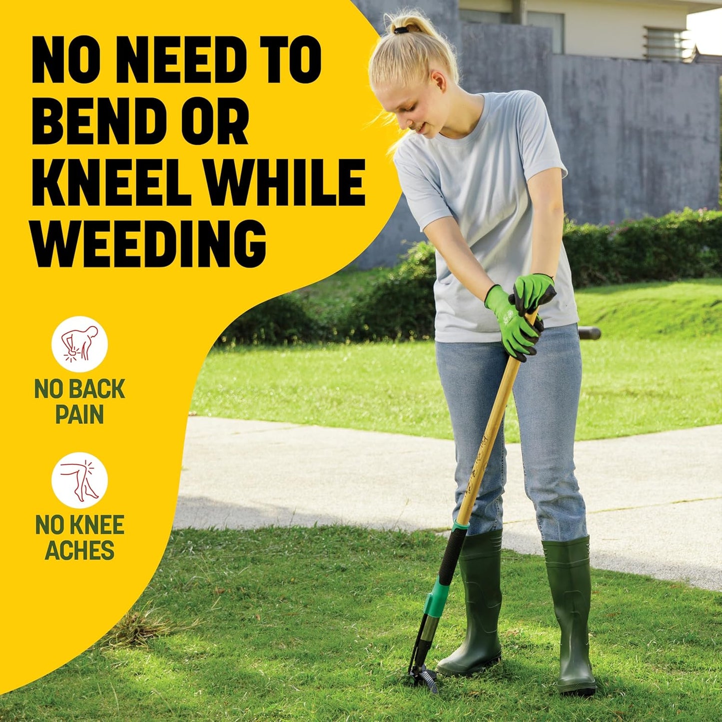 Papa's Tools Weed Puller - 44" Stand-Up Weeder with 4-Claw Steel Head & Bamboo Handle for Easy Gardening