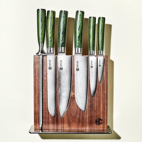 HexClad Magnetic Knife Block Holder - Strong Enhanced Magnets for Kitchen Storage | Walnut Finish