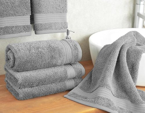 Cotton Paradise Hand Towels - 100% Turkish Cotton, Soft & Absorbent | 4-Piece Light Gray Set