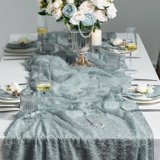 Leetaltree Dazzle Table Runner (Slate Blue, 1 Pack) - Luxury Fringe Appliqué Raised Linear Sparkle - Iridescent Elegant Gift Set for Wedding, Christmas, Tree Skirt, Birthday, Holiday & Home Decor