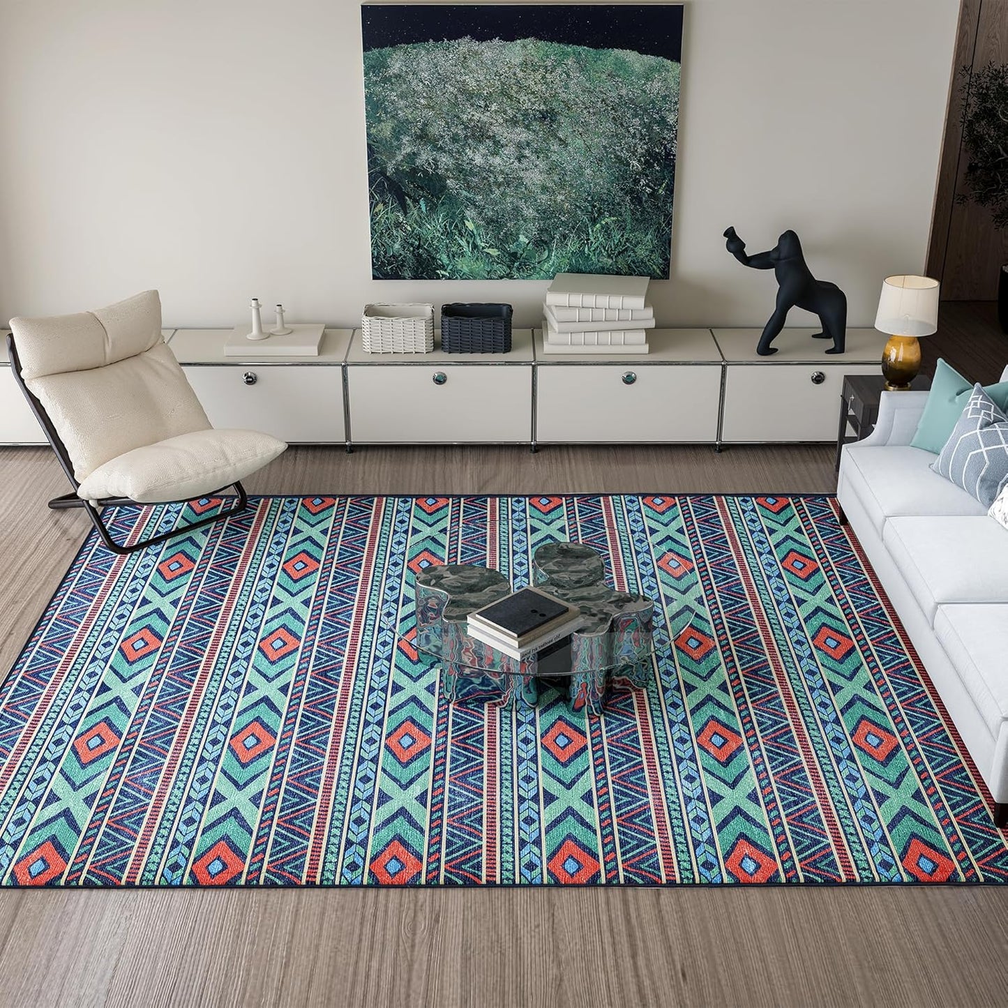 INGEROOM 6x9 Area Rugs Clearance Washable 6x9 Area Rug for Living Room, Soft Area Rug for Bedroom, Modern Design, Stain Resistant Rugs, TPR Anti-Slip Backing, Non Shedding, Geometric Area Rug