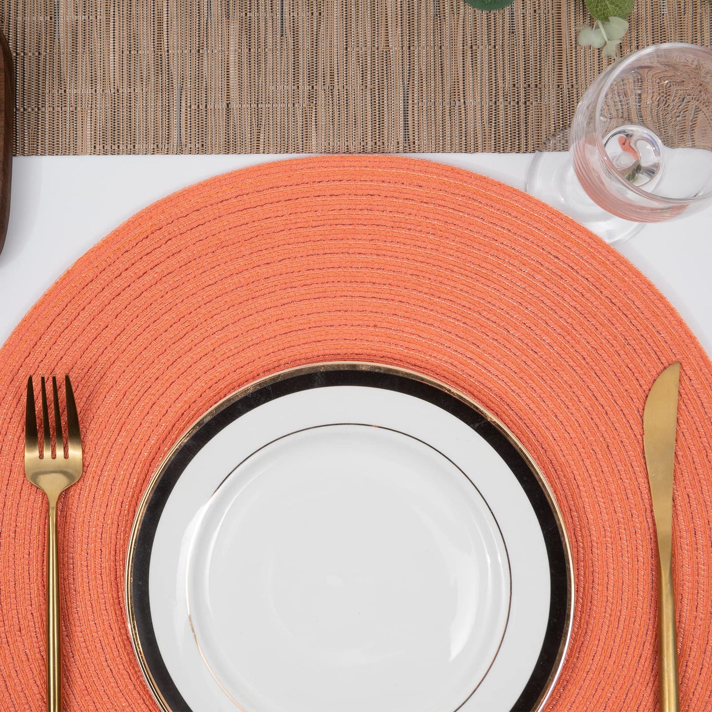 SHACOS Round Braided Placemats Set of 6 Washable Cotton Polyester Round Placemats for Kitchen Table 15 inch Round Table Mats (Coral, 6)