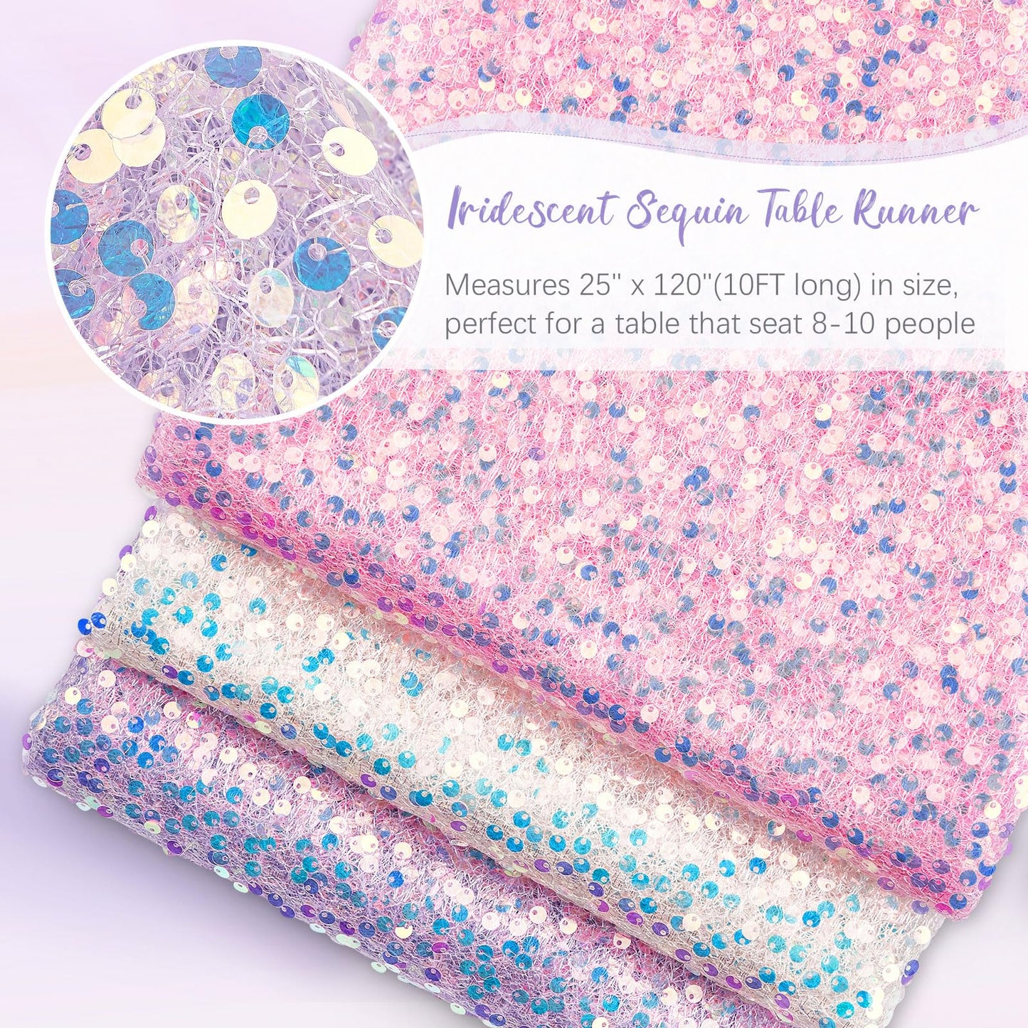 Sequin Iridescent Table Runner 25x120 Inches Purple Table Runners Sparkly Lavender Fabric Mermaid Party Decorations