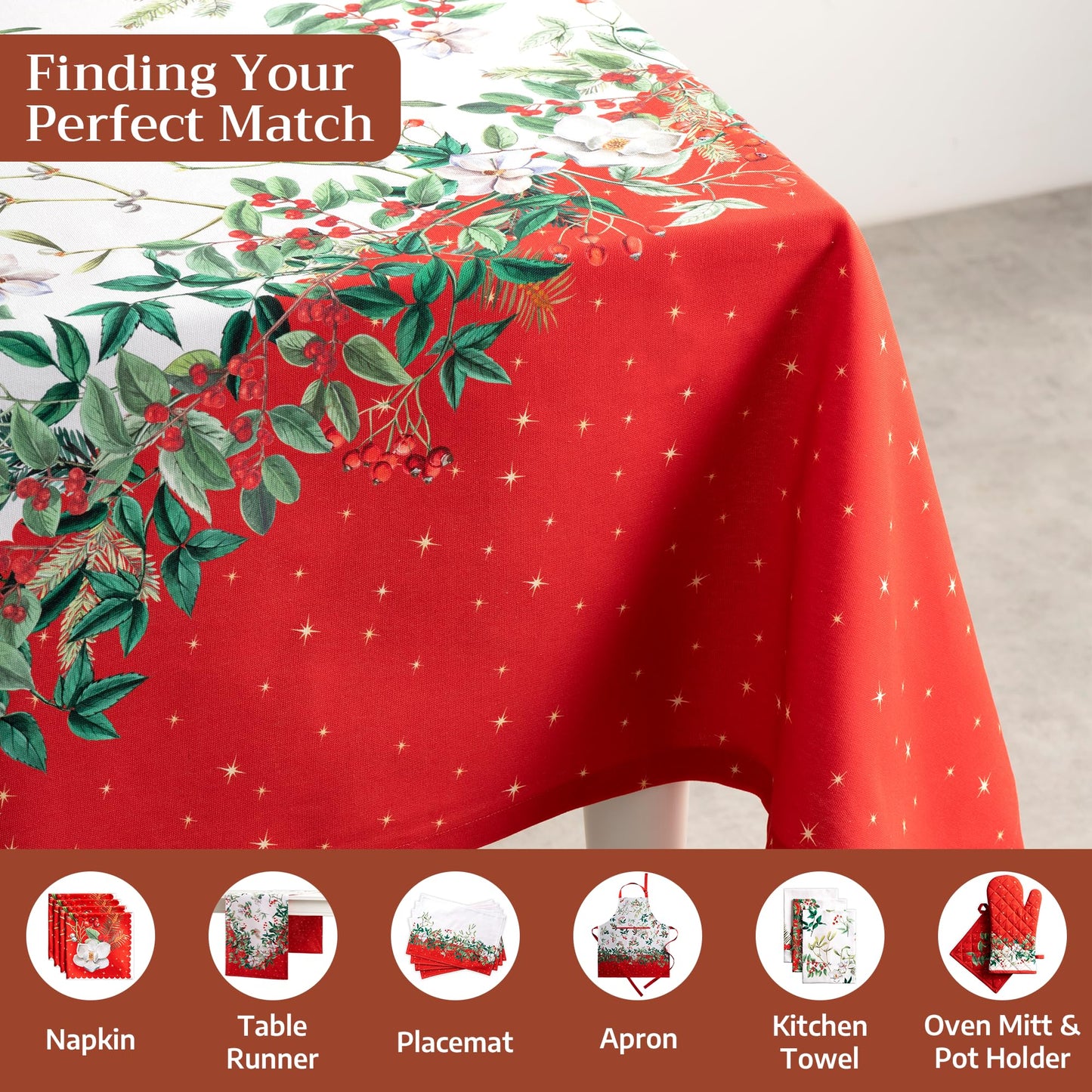 Maison d' Hermine Table Cloth Rectangle Table 100% Cotton 70 x 108 Inches Fall Tablecloth Reusable Everyday Use for Thanksgiving Christmas Decorations Dining Farmhouse Party (Noel)