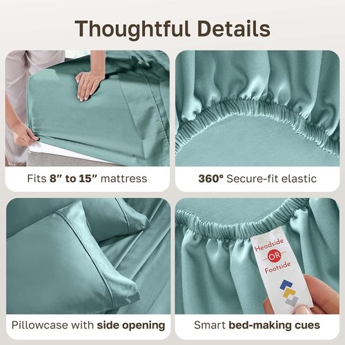California Design Den Twin Size Cotton Sheets Set - 100% Soft Cotton, 400 Thread Count, Silky Smooth Sateen - Teal